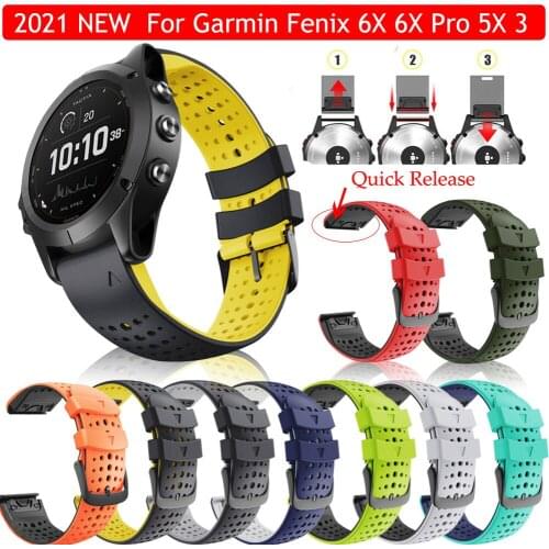 26MM 22MM Watchband Straps For Garmin Fenix 5 5X 3HR 6X 6 6X Pro Smart Watch Quick Release Silicone Wrist Band Porous Anti-sweat