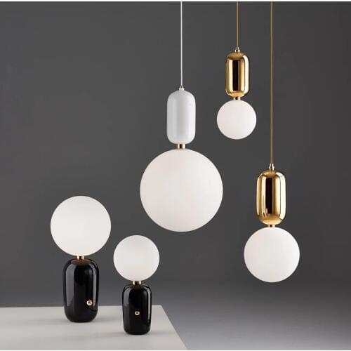 Modern Led Light Fixtures Milk Globe Glass Hanging Pendant Lamps Design for Office Restaurant Kitchen Living Bedroom