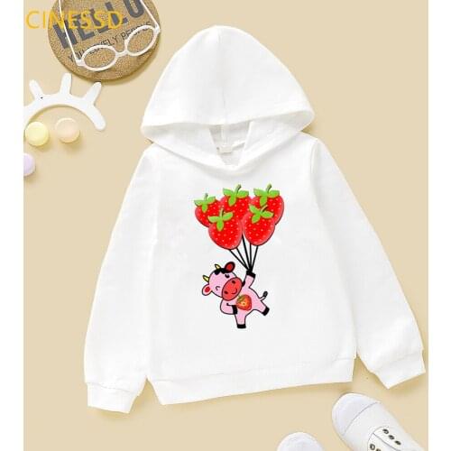 Kids Clothes Cute Little Strawberry Cow Love Rainbow Balloon Print Sweatshirt Sprint Winter Autumn Children Clothing Wholesale