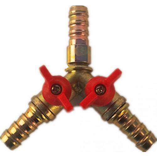 3 Way Tee Brass Y Shut off Ball 3/8" 10mm Barb Fuel Gas Oil Clamp High Pressure Resistant