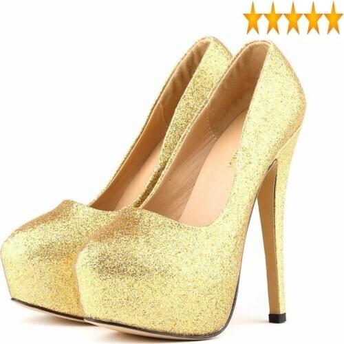 Thin 2021 High Fashion Elegant Heel Platform Pumps Women Round Toe Slip On Sequins Dress Shoes Woman Chaussure Femme Plus Size