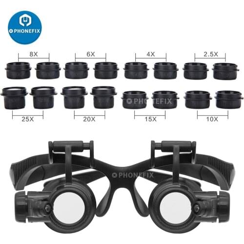 2.5X-25X Multi-Power Double LED Lights Magnifier Magnifying Glass Eye Glasses for Phone PCB Soldering Jeweler Watch Repair Loupe
