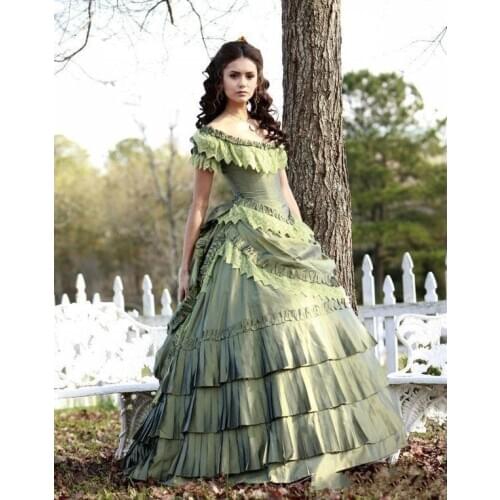 2018 trouwjurk Vintage Victorian Quinceanera Corset Nina Dobrev Taffeta 15 Girl Pageant Katherine Vampire Diaries Ball Gown