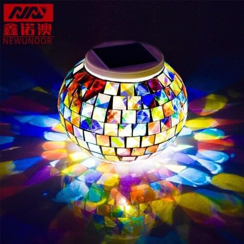 Waterproof Solar Powered Mosaic Glass Ball Garden Table Lights for Family Yard Patio Party Xmas Decor Color Changing Gift