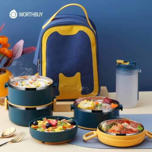 WORTHBUY Portable Lunch Box For Kids School Thermal Food Container Leak-Proof Stainless Steel Bento Lunch Box Kitchen Food Box