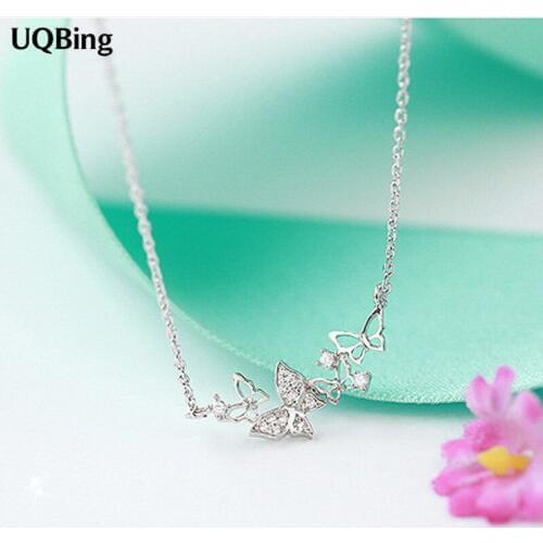 Fashion Style Crystal Hollow Butterfly Pendant Necklaces 925 Silver Chain Necklaces For Women Party Birthday Trendy Jewelry