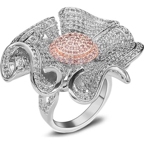 Dolaime Cubic Rings For Women Sun flower Type Fashion Gold Color Rings Jewelry Bijouterie Wholesale R631