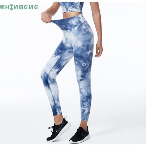 SHINBENE TIE DYE Squat Proof Workout Fitness Leggings Yoga Pants Women No Camel Toe High Rise Sport Athletic Running Leggings