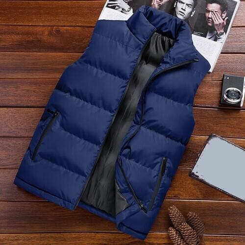 Men Winter Autumn Solid Color Sleeveless Vest Jacket Stand Collar Thick Warm Waistcoat Male Plus Size Clothing Coats