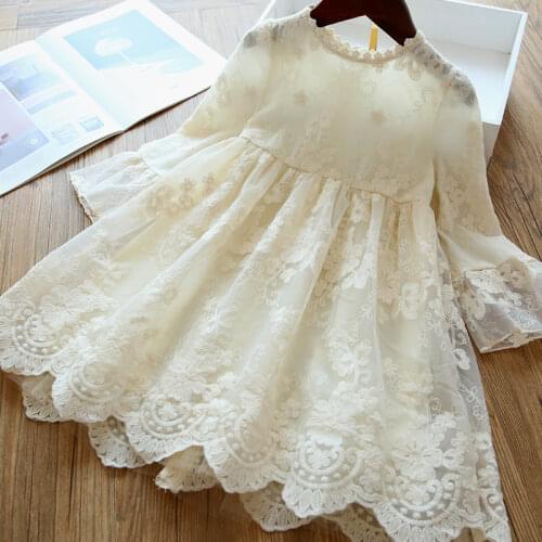 Girls Winter Dresses Kids Long Sleeve Hollow White Princess Dress Wedding Elegant Party Tutu 3 4 5 6 7 8 Years Children Clothes