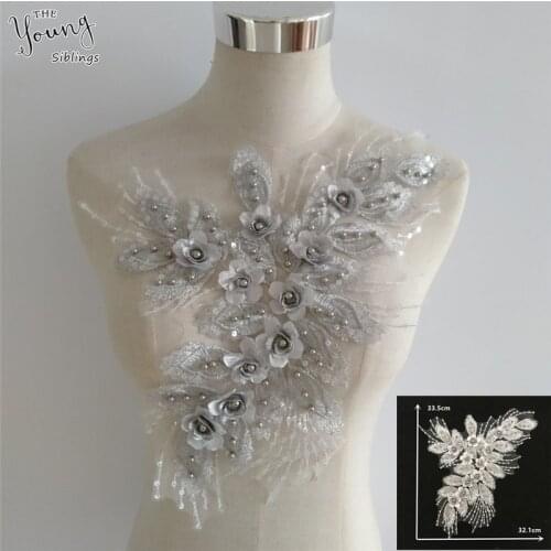 Gold Line ABS pearl Dress pattern Embroidery 3D flower Lace fabric Applique Venise Lace Collar Sewing DIY Clothing Accessories