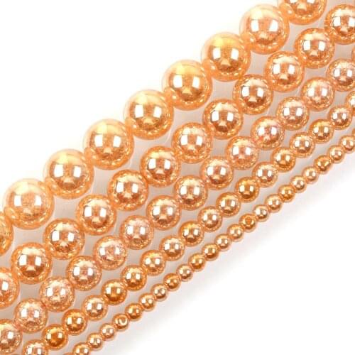 Gold Champagne Snow Cracked Glass Beads Silver Plated Round Loose Beads for Jewelry Making DIY Bracelets Accessories 6/8/10/12mm