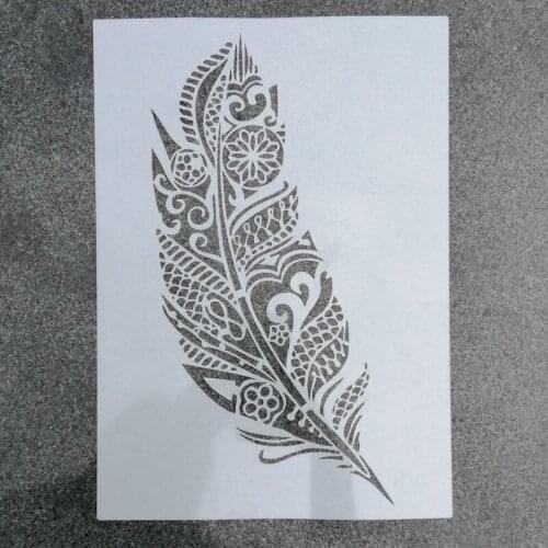 1pc Size A4 A3 A2 Feather DIY Layering Mandala Stencils Wall Painting Scrapbook Coloring Embossing Album Decorative Template