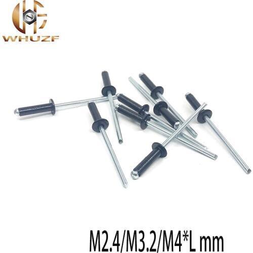 100Pcs/set M2.4 M3.2 M4 Black Aluminium Blind Rivets Nail Decoration Pop Rivets For Furniture Assortment Kit