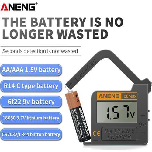 168Max Digital Lithium Battery Tester Battery Capacity Diagnostic Tool LCD Display Check AAA AA 6F22 9V CR2032 Button Battery