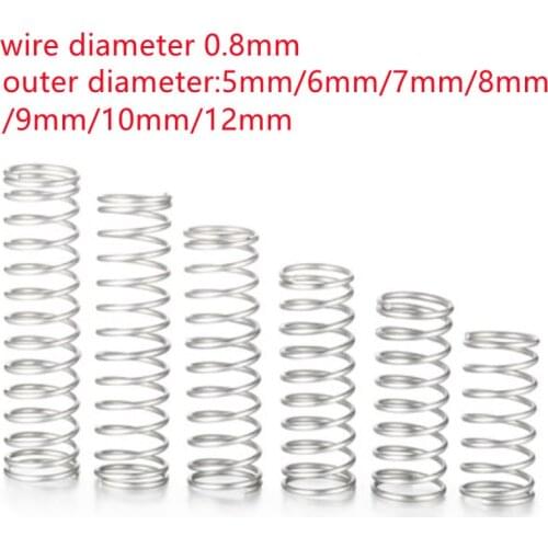 20pcs/lot 0.8mm Stainless Steel Micro Small Compression spring OD 6mm/7mm/8mm/10mm length 10mm to 50mm
