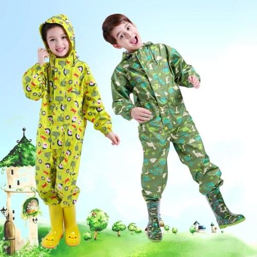 2021 Summer Rain Girls Rompers Waterproof Boy Overalls Sports Hooded Children Jumpsuits Outdoor Cartoon Kids Beach Clothes
