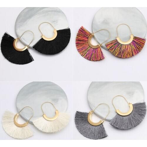4 Colors New Fashion Bohemian Tassel Earrings for Women Cotton Fabric Long Fringe Drop Dangle Earrings 2020 Party Female Jewelry