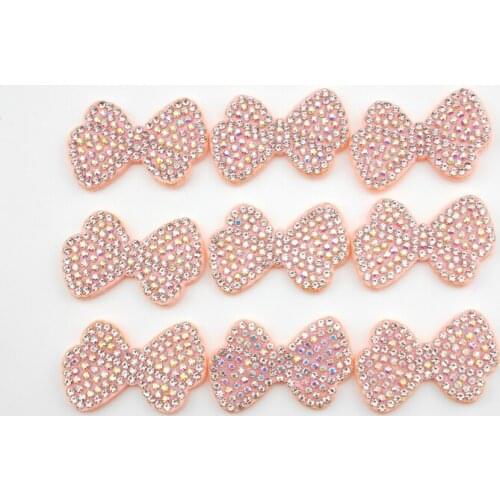 4.1*2.7CM Pink Rhinestone & Pearl Bowknot Applique For DIY Clothes Patch Hat Shoes Headwear Hair Clips Decoration