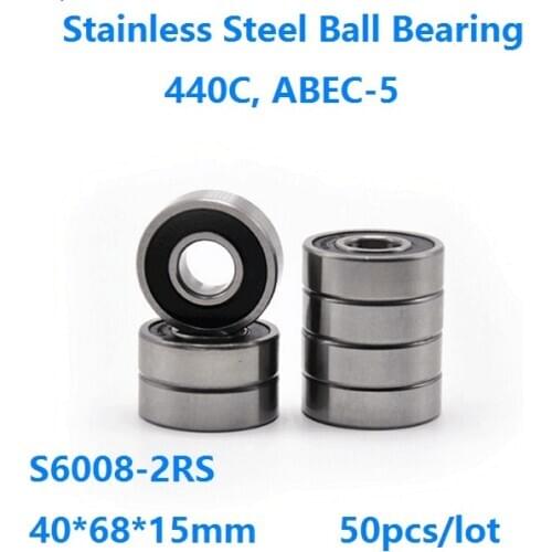 50pcs/lot ABEC-5 S6008RS S6008-2RS S6008 2RS RS 40x68x15mm Double Rubber cover Stainless steel Deep Groove Ball bearing