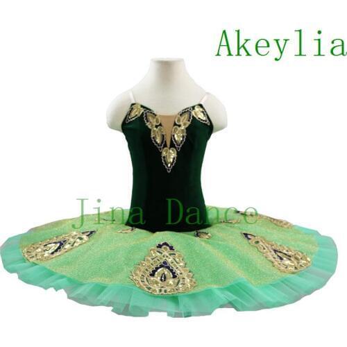Women ballet tutu costumes Green gold pancake tutu gilrs pancake tutus pre-professional tutu nutcracker ballet Dress skirt 18084