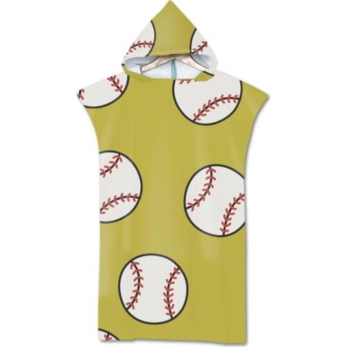 Baseball Printed Bath Beach Towel with Hooded Sports Balls Robe Poncho for Swimming Beach Surf Man Woman Bathrobe Beachwear
