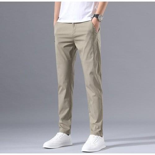 Mens Casual Pants 2021 New Summer Pants Slim Straight Lightweight Stretch Skin-friendly Daily Breathable Trousers Size 36 38