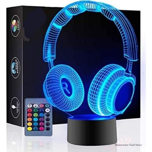 Colorful 3D Lamp DJ Headphone Desk Lamps Headset Music Earphone Night Light Color Bedroom Table Lighting Home Decoration LEDGift