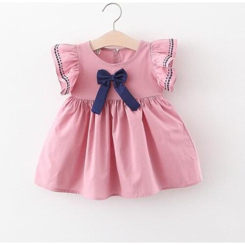 Infant Todder Summer Dresses 2021 New Baby Girl Clothes College Style Flying Sleeve Bow Dress Kids Lovely Birthday Party Costume