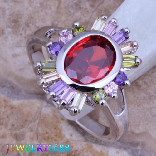 Precious Multicolor Multigem Silver Plated Ring Size 6 / 7 / 8 / 9 D113
