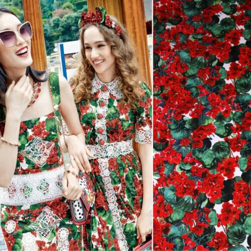 50x145 cm drape geranium print parent-child clothing handmade cloth diy dress cheongsam shirt pants polyester fabric cloth