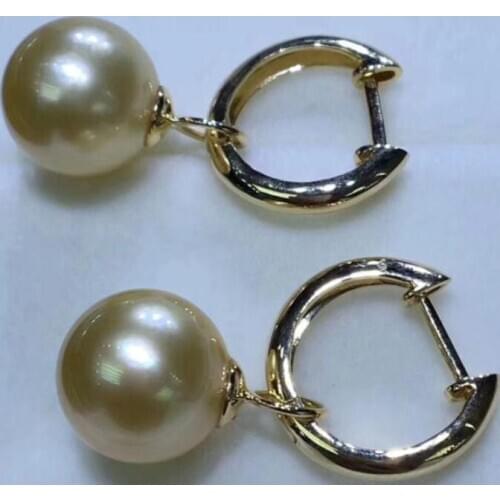 Elegant 10-11mm south sea round gold pearl earring 18k