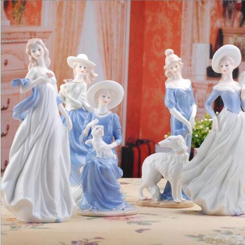 European Beauty Figurines Art Crafts Livingroom Coffee Bar Home Decoration Ceramic Lady Statue Oranments Modern Wedding Decor