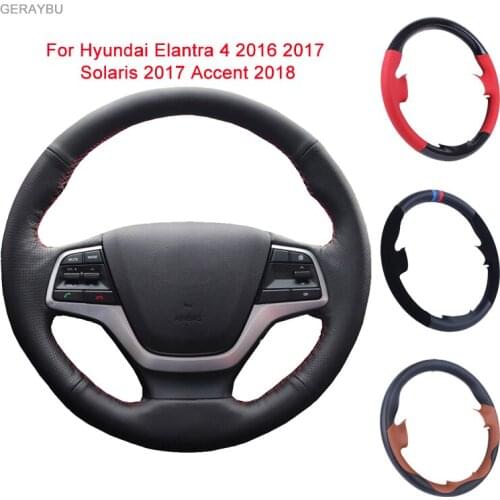 GERAYBU Custom DIY Black Leather Hand-sewn Car Steering Wheel Cover For Hyundai Elantra 4 2016 2017 Solaris 2017 Accent 2018