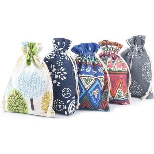 Cotton linen fabric gift bamboo charcoal small cloth bag empty sachet rope ziplock pouch jewelry candy packaging storage bags