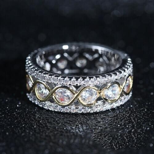 Exquisite Two Tone Zircon Engagement Ring Round Cut White CZ Rings Cocktail Party Womens Rings Anniversary Jewelry