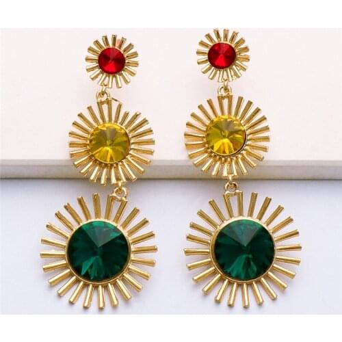 New Bohemian Vintage Metal Colorful Crystals Dangle Drop Earrings Hanging Long Layered Rhinestone Jewelry Accessories For Women