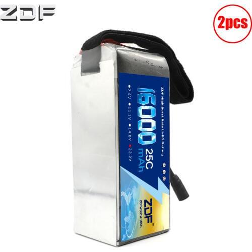 ZDF 2pcs Lipo Battery 6S 22.2V 16000mAh 25C 50C 6S1P 22.2V with AS150 XT150 Plug for RC Racing Drone UAV Battery