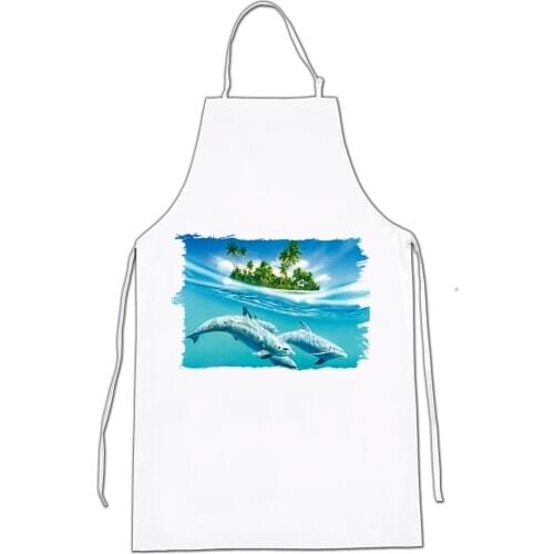 MERCHANDMANIA dolphin apron on the beach home kitchen cooking white polyester fiber custom offer