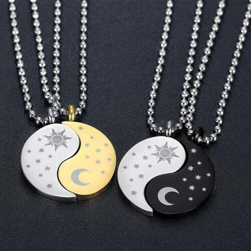 Fashion Stainless Steel Yin Yang Necklace Creative Sun Moon Star Couple Pendant Jewelry Gifts For Couple
