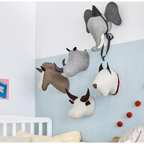 Stuffed Animal Head Elephant Cow Horse Unicorn Head Toys For Baby Room Decoratin Baby Kids Bedroom Hanging Wall Decoration Gifts