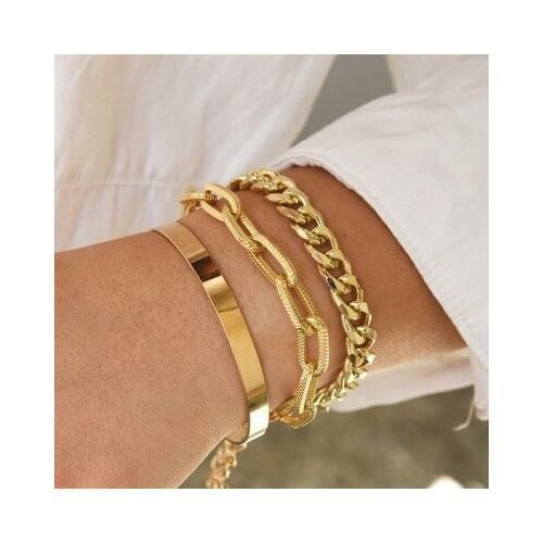 European American personality hip-hop punk style flat snake bone chain multi-layer thick chain bracelet set three pack wholesale