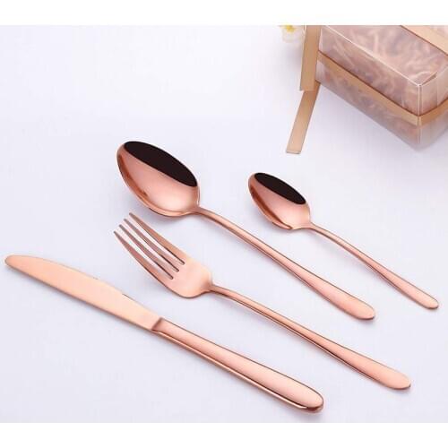 Dinnerware Set Rose Gold Shiny Fork Spoon Knife Cutlery Set Stainless Steel Western Silverware Kitchen Home Party Tableware Set