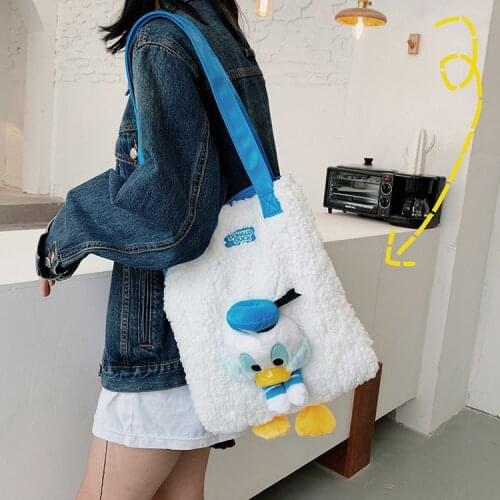 2021 New Plush Womens Shoulder Bags Female Tote Bags Cartoon Print Kids Crossbody Bags Casual Handbag For Girls Coin Purses