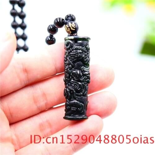 Jade Dragon Pendant Necklace Chinese Double-sided Women Carved Jewelry Fashion Natural Black Green Gifts Men Charm for Amulet
