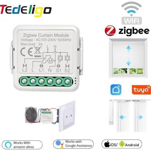 Tuya Smart Zigbee Curtains Switch Roller Shutter Module for Roller Blinds Motor ,Smart Home Timer Voice with Alexa Google Home