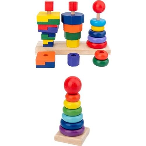 Rainbow Stacking Ring Tower Stacking Folding Cup Stapelring Blocks Wooden Toddler Toy Childrens Montessori Early Education Toy