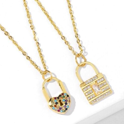 Multicolor Padlock Necklaces Pendant For Women Rainbow Heart Locket Necklace Cubic Zirconia Rainbow Jewelry Women Gift nkeq79