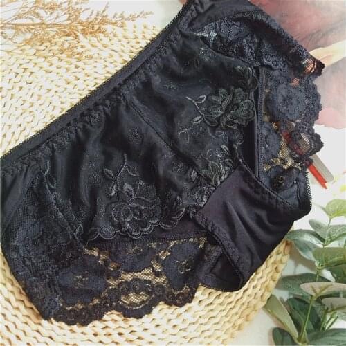 Sexy Lingerie Bikini Sous Vetement Women Panties Print Feminine Fashion Embroidered Lace Mesh Non-trace Ice Silk 420 - 7 Briefs