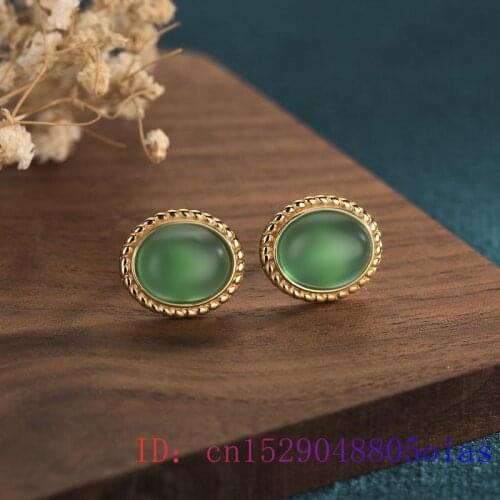 Green Jade Ear studs Jewelry Women Gifts Gemstone Chalcedony Amulet Earrings Crystal 925 Silver Natural Zircon Fashion